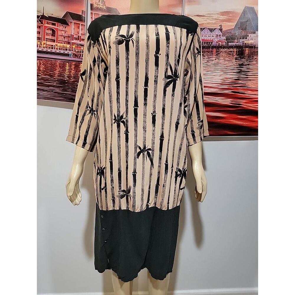 Joseph Magnin Nora Noh Vintage Size 12 Taupe Black Silk Women's Dress #C